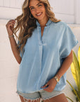 Kiana Split V Neck Oversized Denim Blouse