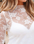 Myla Sheer Floral Lace Mesh Mock Neck Long Sleeve Top