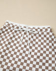 Checker Long Sleeve Top and Drawstring Mini Skirt Set