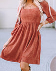 Kaylee Suede Square Neck Puff Sleeve Dress