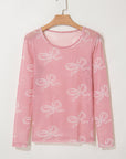 Bow Long Sleeve Mesh Top