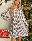 Callie Plaid Bubble Sleeve Shirt Dress