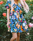 Alena Collared Split Neck Floral Flared Dress