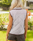 Stripe Contrast Trim Snap Button Collared Vest