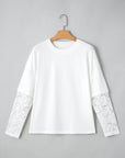 Lace Insert Long Sleeve Drop Shoulder Tee
