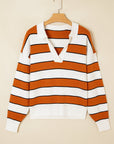 Valeria Stripe Ribbed Polo Collar Drop Shoulder Sweater