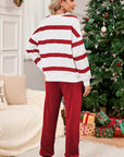 Black Striped Drop Shoulder Pullover and Joggers Set