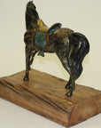 Large Original Loving Horse with his Saddle Western Art Cowboy Bronze Sculpture