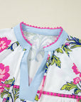 Plus Size Floral Contrast V-Neck Blouse