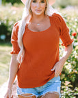 Amoura Textured Knit Bubble Sleeve Square Neck Top