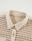 Houndstooth Corduroy Patchwork Flap Pocket Shacket