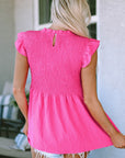 Aleah Smocked Ruffle Flutter Sleeve Peplum Blouse