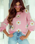 Mariah Floral Pattern Drop Shoulder Sweater