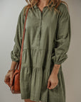 Ariana Puff Sleeve Buttoned Tiered Dress