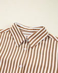 Stripe Ruffle Hem Collared Long Sleeve Shirt Mini Dress