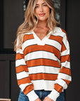 Valeria Stripe Ribbed Polo Collar Drop Shoulder Sweater