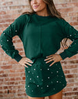 Pearl Embellished Pullover and Mini Skirt Set