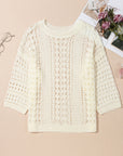 Hollow Out Knit 3/4 Drop Shoulder Sweater