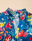 Floral V-Neck Puff Sleeve Blouse