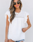 Alondra Lace Flutter Sleeve Eyelets Blouse