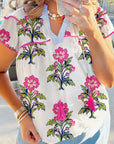 Plus Size Floral Contrast V-Neck Blouse