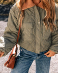 Teddy Collar Flap Pockets Quilted Puffer Jacket