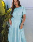 Lara Puff Sleeve Pleated High Waist Midi Dress