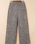 Brianna Leopard Frayed Edge Wide Leg High Waist Jeans