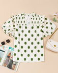 Nylah Polka Dot Shirred Yoke Blouse
