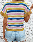 Stripe Ruffle Short Sleeve Sweater