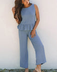 Teresa Ribbed Ruffle Tank Top and Pants Set