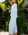 Stripe Collared Top and Drawstring Pants Set