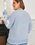 Plus Size Floral Scallop V-Neck Sweater