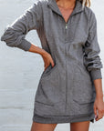 Solid Ribbed Patchwork Pocketed Sweatshirt Dress