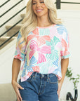 Kaeli Bowknot Waffle Crewneck Loose Short Sleeve Top
