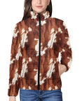Brown Cow Print Women's Puffy Bomber Jacket