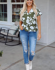 Floral Split Neck Short Sleeve Blouse