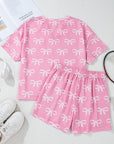 Lilliana Waffle Knit Bowknot T Shirt and Shorts Set