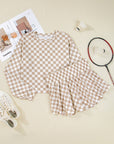 Emily Checkered Long Sleeve High Waist Skort 2pcs Set