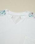 Floral Colorblock Patchwork Chest Pocket Long Sleeve Top