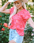 Charley Leopard V Neck Short Sleeve Blouse