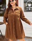 Plus Size Corduroy Button-Up Collared Shirt Dress