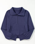 Solid Fleece-Lined Half-Zip Up Collar Sweatshirt