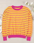 Briar Stripe Trimmed Round Neck Loose Sweater