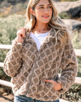 Sherpa Rhombus Textured Zip Up Hooded Jacket