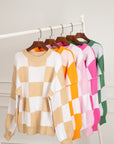 Checker Bishop Sleeve Sweater