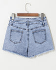 Heaven Rhinestone Raw Hem Denim Shorts
