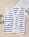 Veda V Neck Gold Buttons Elegant Sweater Vest