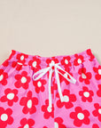 Flower Print Buttoned Shirt And Drawstring Waist Pajama Set