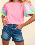 Rainbow Puff Sleeve Top -clearance